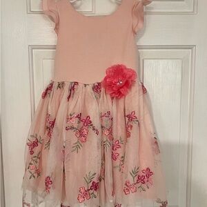Floral Embroidered Pink Kids Dress